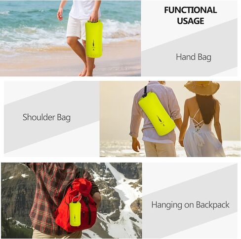 Waterproof Outdoor Dry Bags, 3Pack 35L/20L/10L Lightweight Dry Sacks for Kayaking Camping Hiking Traveling Rafting and Boating - Yellow in Kuwait