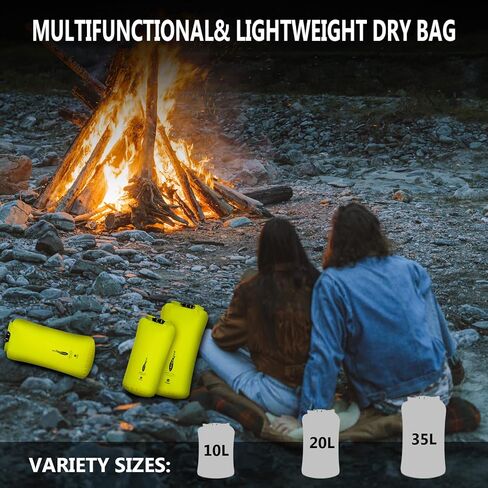 Waterproof Outdoor Dry Bags, 3Pack 35L/20L/10L Lightweight Dry Sacks for Kayaking Camping Hiking Traveling Rafting and Boating - Yellow in Kuwait