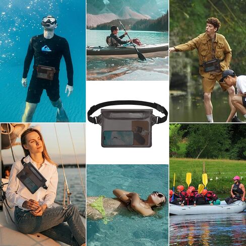 2-Pack Waterproof Pouch with Adjustable Waist Strap, Waterproof Dry Bag, Keeps Cell Phones and Valuables Safe and Dry, Perfect for Kayaking, Beach, Camping and Swimming (Black + Red) in Saudi Arabia