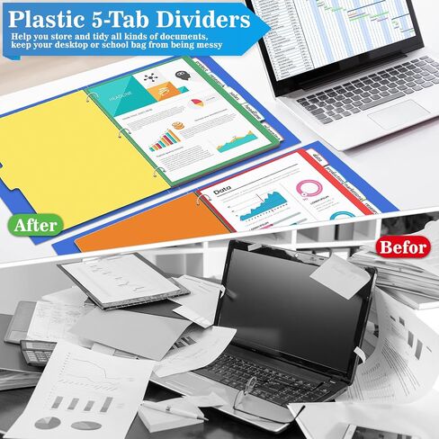 V-Opitos 12 Set 5-tab Index Dividers with 3 Holes Punched, Plastic Multicolor Dividers for 3 Ring Binders, 60 Pcs Dividers for School & Office Supplies in Saudi Arabia