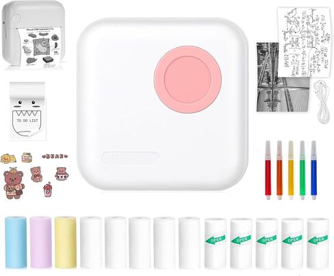 Mini Printer Portable Inkless Sticker Printer with 13 Rolls Paper, Ideal for Sticker Maker Machine, Label Printer for Small Business, Doodle Pocket Printer Compatible with Phone & Tablet in Saudi Arabia