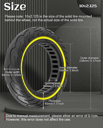 إطار مطاطي صلب 10x2.125، 10x2/54-152,50/75-6.1 إطار بدون أنبوب مناسب لـ Ninebot F25 F30 F40 F65 Gotrax G4 Xr V2 Apex Hiboy S2 pro سكوتر كهربائي، عجلة مقاومة للثقب 10x2 بوصة سوداء قطعة واحدة in Saudi Arabia