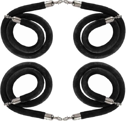 NovelBee 4 قطع من الحبال المخملية السوداء مع خطافات سوداء، حبال حاجز طابور بطول 10 أقدام، حواجز أمان من الحبال المخملية للتحكم في الحشود لتزيين الحفلات in Kuwait