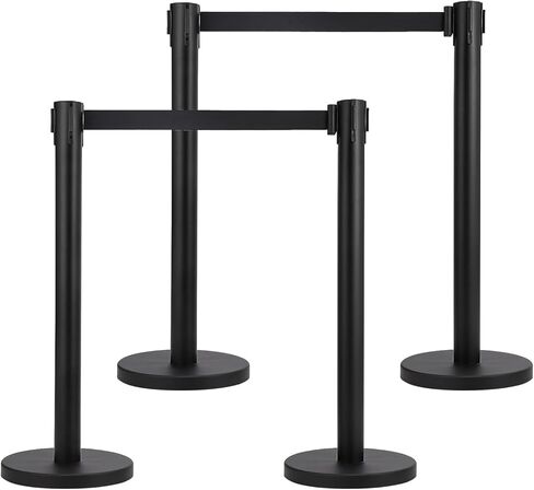 دعامة التحكم في الحشود مع مجموعة دعامة حزام قابلة للسحب بطول 6.5 قدم، فولاذ ممتاز عالي التحمل، سهل التجميع، أسود، 4 عبوات in Kuwait