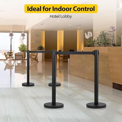 دعامة التحكم في الحشود مع مجموعة دعامة حزام قابلة للسحب بطول 6.5 قدم، فولاذ ممتاز عالي التحمل، سهل التجميع، أسود، 4 عبوات in Kuwait