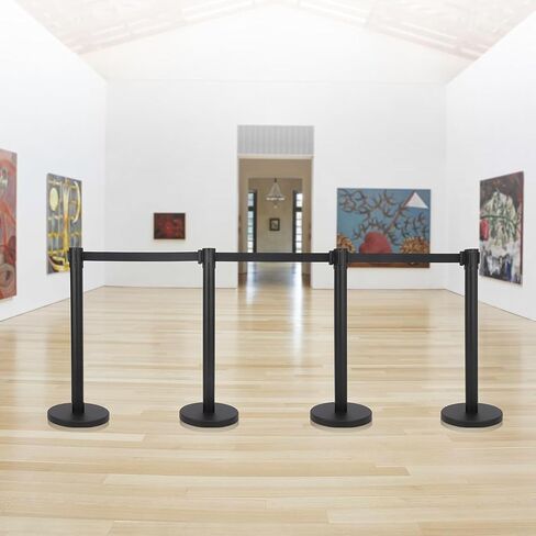 دعامة التحكم في الحشود مع مجموعة دعامة حزام قابلة للسحب بطول 6.5 قدم، فولاذ ممتاز عالي التحمل، سهل التجميع، أسود، 4 عبوات in Kuwait