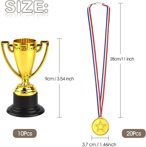 FEPITO 30 Pcs Trophies Medals Set 10Pcs Gold Plastic Trophy Cup and 20Pcs Winner Medals for Kid Party Sports Awards in Saudi Arabia
