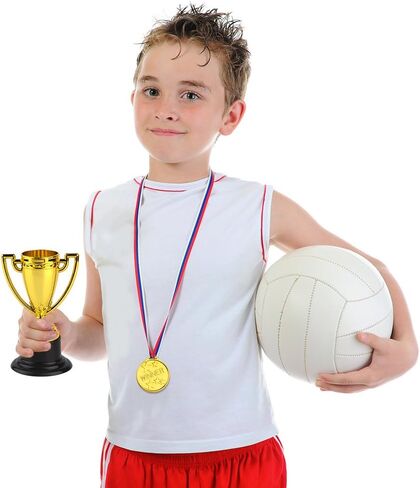FEPITO 30 Pcs Trophies Medals Set 10Pcs Gold Plastic Trophy Cup and 20Pcs Winner Medals for Kid Party Sports Awards in Saudi Arabia