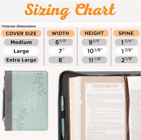 Christian Art Gifts Women's Fashion Bible Cover All Things are Possible Matthew 19:26, Gray and Light Blue Vines Faux Leather, Medium in Kuwait