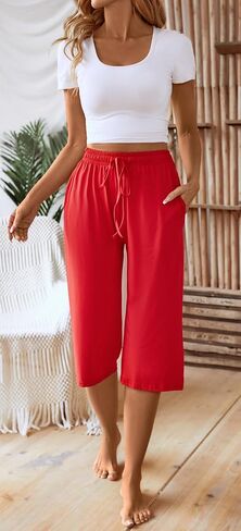X-Image المرأة كابري باماجاس السراويل فضفاضة لينة الرباط واسعة الساق Sweatpants السببية كابريس صالة السراويل مع جيوب in Saudi Arabia