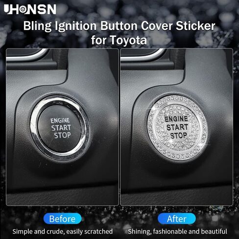 ملحقات سيارة UHONSN Bling لسيارة Toyota Crystal Engine Start Stop Button Cover ملصقات معدنية، ملصقات إشعال داخلية تلقائية، زخارف لامعة متوافقة مع Toyota RAV4 Camry Corolla Highlander 4Runner C-HR Avalon Land Cruiser in Kuwait