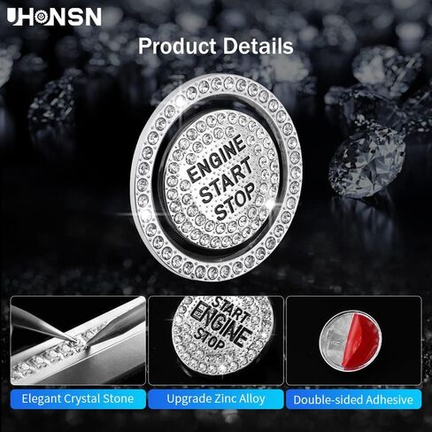 ملحقات سيارة UHONSN Bling لسيارة Toyota Crystal Engine Start Stop Button Cover ملصقات معدنية، ملصقات إشعال داخلية تلقائية، زخارف لامعة متوافقة مع Toyota RAV4 Camry Corolla Highlander 4Runner C-HR Avalon Land Cruiser in Kuwait
