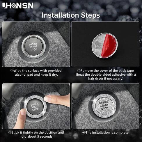 ملحقات سيارة UHONSN Bling لسيارة Toyota Crystal Engine Start Stop Button Cover ملصقات معدنية، ملصقات إشعال داخلية تلقائية، زخارف لامعة متوافقة مع Toyota RAV4 Camry Corolla Highlander 4Runner C-HR Avalon Land Cruiser in Kuwait