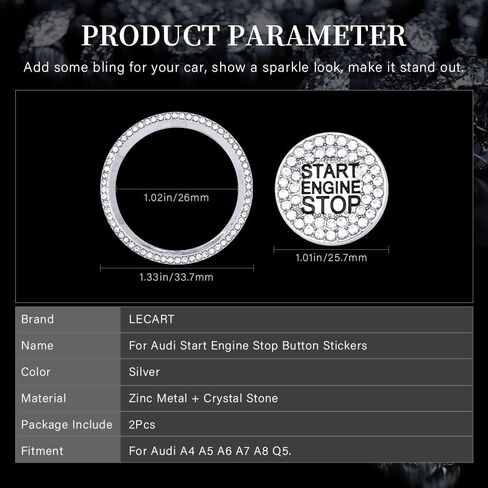 LECART Bling Car Accessories for Audi A4 A5 A6 A7 A8 Q5 Bling Engine Start Stop Button Cover Stickers Glitter Metal Decoration Decals 2Pcs in Saudi Arabia