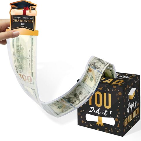 صندوق نقود التخرج لسحب الهدايا النقدية، صناديق هدايا النقود للنقود مع سحب لحفلات التخرج مع 50 قطعة من الحقائب الشفافة المتصلة بجيب، ديكورات حفلات تخرج الكلية الثانوية-GM02 in Kuwait