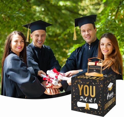 صندوق نقود التخرج لسحب الهدايا النقدية، صناديق هدايا النقود للنقود مع سحب لحفلات التخرج مع 50 قطعة من الحقائب الشفافة المتصلة بجيب، ديكورات حفلات تخرج الكلية الثانوية-GM02 in Kuwait