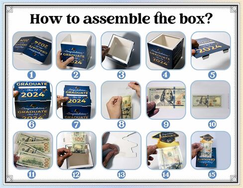 صندوق نقود التخرج لسحب الهدايا النقدية، صناديق هدايا النقود للنقود مع سحب لحفلات التخرج مع 50 قطعة من الحقائب الشفافة المتصلة بجيب، ديكورات حفلات تخرج الكلية الثانوية-GM02 in Kuwait