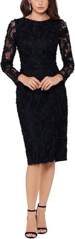 Xscape Women's Long Sleeve Raised Floral Lace Midi Length Dress (Reg and Petite) in Kuwait