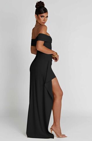 LAGSHIAN Women's Elegant Bodycon Off Shoulder Sleeveless High Split Ruched Long Formal Evening Dress in Saudi Arabia