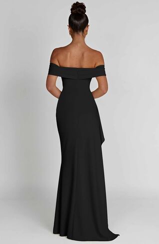 LAGSHIAN Women's Elegant Bodycon Off Shoulder Sleeveless High Split Ruched Long Formal Evening Dress in Saudi Arabia