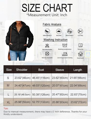 سترة Gihuo النسائية المنتفخة كبيرة الحجم للشتاء الدافئ بسحاب مبطن وياقة واقفة وسترات مبطنة مع جيوب (أسود-L) in Kuwait