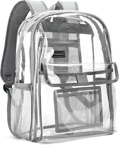 حقيبة ظهر Vorspack Clear شديدة التحمل - حقيبة كتب شفافة مع جيوب متعددة شفافة من خلال حقيبة ظهر كبيرة شفافة للسفر للعمل في الكلية - أسود in Kuwait