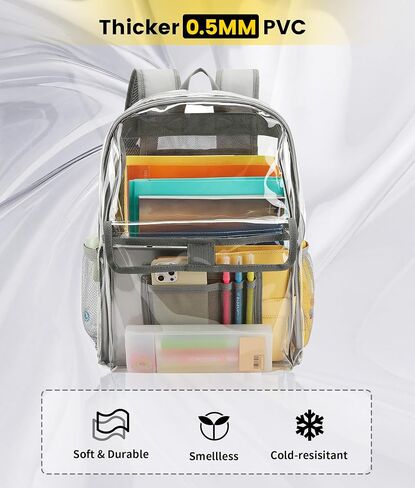 حقيبة ظهر Vorspack Clear شديدة التحمل - حقيبة كتب شفافة مع جيوب متعددة شفافة من خلال حقيبة ظهر كبيرة شفافة للسفر للعمل في الكلية - أسود in Kuwait