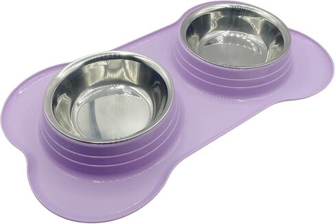 Pet Deluxe Double Dog Water and Food Bowls Stainless Steel Bowls with Non-Slip Resin Station, No Spill & Durable Design. Perfect for Small, Medium, Puppy (Lila) in Saudi Arabia