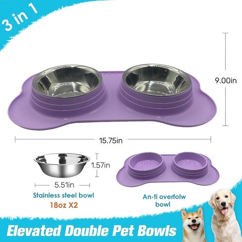 Pet Deluxe Double Dog Water and Food Bowls Stainless Steel Bowls with Non-Slip Resin Station, No Spill & Durable Design. Perfect for Small, Medium, Puppy (Lila) in Saudi Arabia