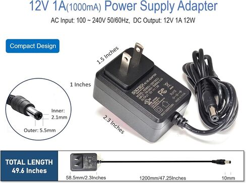 [2-Pack, UL Listed] SOLTECH 12V 1A 12W Power Supply Adapter, AC 100-240V to DC 12Volt 1000mA Universal Adapter Cord for Samsung Wisenet Night Owl Lorex Q-See Swann CCTV Security Camera LED Lights in Kuwait
