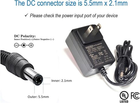 [2-Pack, UL Listed] SOLTECH 12V 1A 12W Power Supply Adapter, AC 100-240V to DC 12Volt 1000mA Universal Adapter Cord for Samsung Wisenet Night Owl Lorex Q-See Swann CCTV Security Camera LED Lights in Kuwait