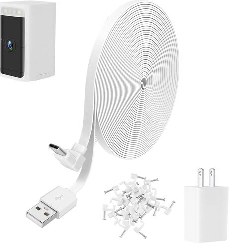 محول طاقة Uogw 5V 2A وكابل طاقة متوافق مع كاميرا بطارية WYZE Pro، مع سلك شحن طاقة طويل من النوع C بطول 90 درجة 20 قدمًا لكاميرا بطارية WYZE Pro، كابل تمديد USB مسطح على شكل حرف L (أبيض) in Kuwait