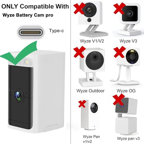 محول طاقة Uogw 5V 2A وكابل طاقة متوافق مع كاميرا بطارية WYZE Pro، مع سلك شحن طاقة طويل من النوع C بطول 90 درجة 20 قدمًا لكاميرا بطارية WYZE Pro، كابل تمديد USB مسطح على شكل حرف L (أبيض) in Kuwait