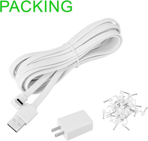 محول طاقة Uogw 5V 2A وكابل طاقة متوافق مع كاميرا بطارية WYZE Pro، مع سلك شحن طاقة طويل من النوع C بطول 90 درجة 20 قدمًا لكاميرا بطارية WYZE Pro، كابل تمديد USB مسطح على شكل حرف L (أبيض) in Kuwait