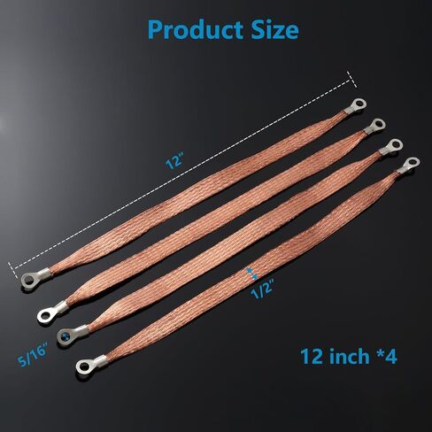 5PCS Universal Automotive Ground Strap,3pcs 10"x1/2" & 2pcs 13"x1/2" Tinned Copper Vehicle Grounding Cable Straps,Automotive Engine Braided Copper Ground Strap with 5/16" Rings Terminal Plugs in Saudi Arabia