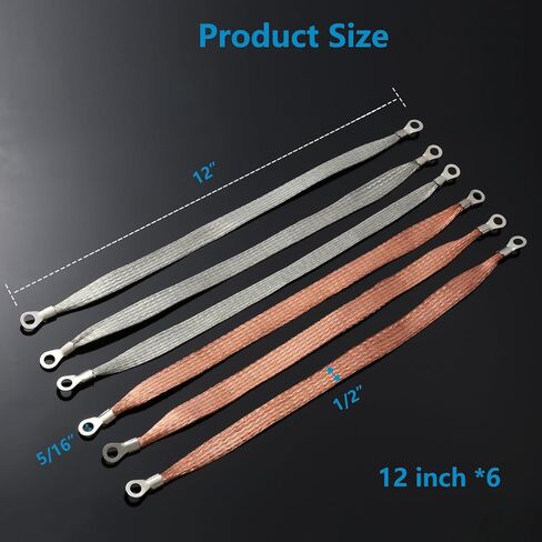 5PCS Universal Automotive Ground Strap,3pcs 10"x1/2" & 2pcs 13"x1/2" Tinned Copper Vehicle Grounding Cable Straps,Automotive Engine Braided Copper Ground Strap with 5/16" Rings Terminal Plugs in Saudi Arabia