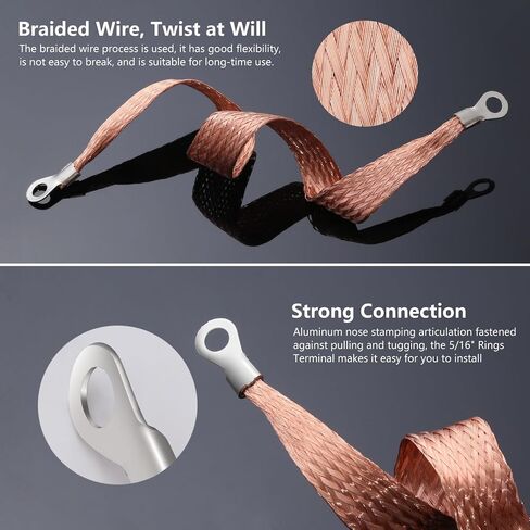 5PCS Universal Automotive Ground Strap,3pcs 10"x1/2" & 2pcs 13"x1/2" Tinned Copper Vehicle Grounding Cable Straps,Automotive Engine Braided Copper Ground Strap with 5/16" Rings Terminal Plugs in Saudi Arabia