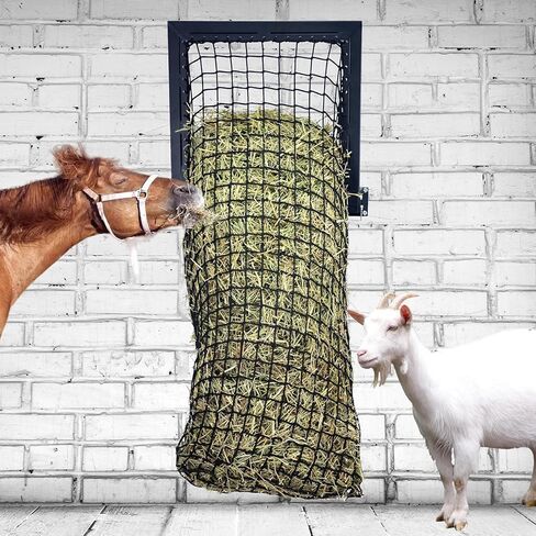 إطار تغذية القش بسعة 40 جالون، وحدة تغذية بطيئة للقش مع شبكة من النايلون، إطار حديدي بالكامل وجزء علوي مفتوح واسع، رف قش مثبت على الحائط للخيول/الماعز، أسود in Kuwait