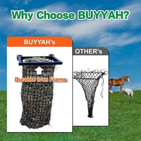 إطار تغذية القش بسعة 40 جالون، وحدة تغذية بطيئة للقش مع شبكة من النايلون، إطار حديدي بالكامل وجزء علوي مفتوح واسع، رف قش مثبت على الحائط للخيول/الماعز، أسود in Kuwait