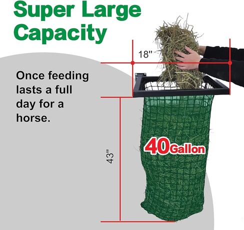 إطار تغذية القش بسعة 40 جالون، وحدة تغذية بطيئة للقش مع شبكة من النايلون، إطار حديدي بالكامل وجزء علوي مفتوح واسع، رف قش مثبت على الحائط للخيول/الماعز، أسود in Kuwait