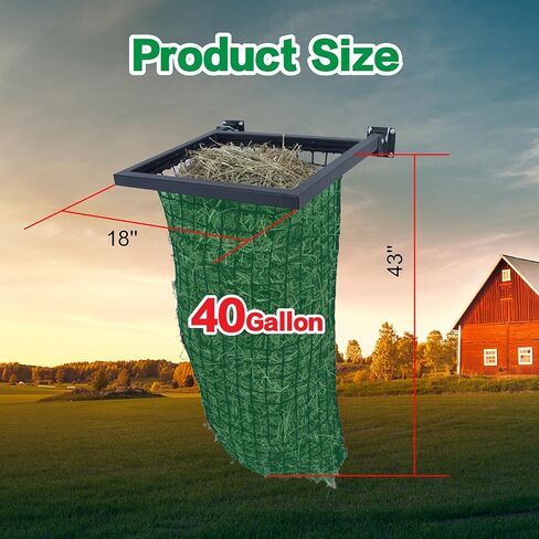 إطار تغذية القش بسعة 40 جالون، وحدة تغذية بطيئة للقش مع شبكة من النايلون، إطار حديدي بالكامل وجزء علوي مفتوح واسع، رف قش مثبت على الحائط للخيول/الماعز، أسود in Kuwait