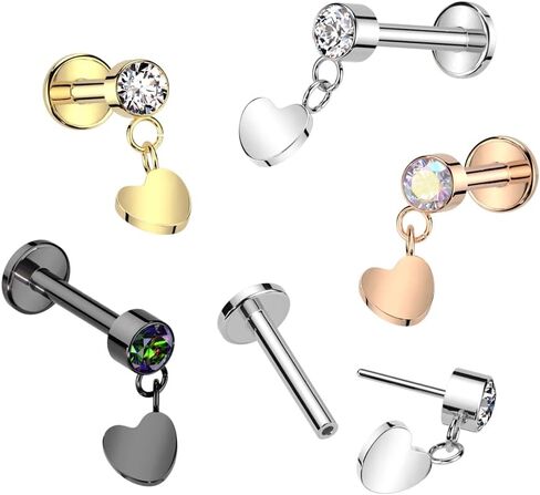 Pierced Owl 18GA ASTM F-136 Implant Grade Titanium Threadless Push-In CZ Crystal with Dangling Heart Flat Back Stud in Saudi Arabia