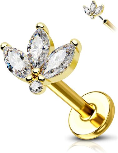 COCHARM 14K الذهب الأصفر الغضروف القرط مسمار مسطح الظهر 16G زهرة اللولب ثقب 14K الذهب الحقيقي الزنمة ثقب المجوهرات الذهب 14K مجوهرات محارة بدون خيوط in Saudi Arabia