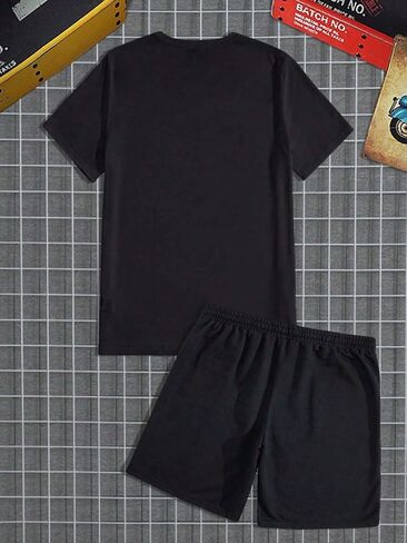 GORGLITTER Men's 2 Piece Slogan Graphic Outfit Short Sleeve Tee Drawstring Waist Shorts Set in Saudi Arabia