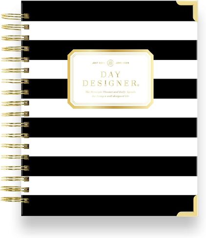 Day Designer 2024-2025 Daily Planner, July 2024 - June 2025, 7.4x9.5 Page Size, Daily Black Stripe Glossy Laminated Cover (Black Stripe) in Saudi Arabia