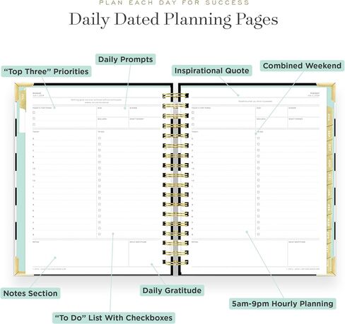 Day Designer 2024-2025 Daily Planner, July 2024 - June 2025, 7.4x9.5 Page Size, Daily Black Stripe Glossy Laminated Cover (Black Stripe) in Saudi Arabia
