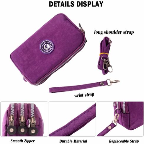 Women's Nylon Cell Phone Purse Small Crossbody Shoulder Bag 3 Layer Wristlet Wallet Zipper Clutch Purse in Saudi Arabia
