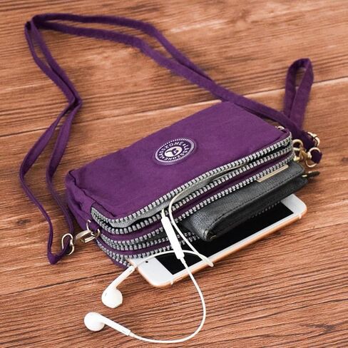 Women's Nylon Cell Phone Purse Small Crossbody Shoulder Bag 3 Layer Wristlet Wallet Zipper Clutch Purse in Saudi Arabia