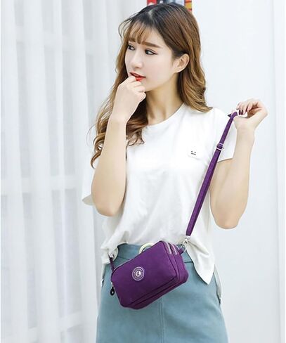 Women's Nylon Cell Phone Purse Small Crossbody Shoulder Bag 3 Layer Wristlet Wallet Zipper Clutch Purse in Saudi Arabia