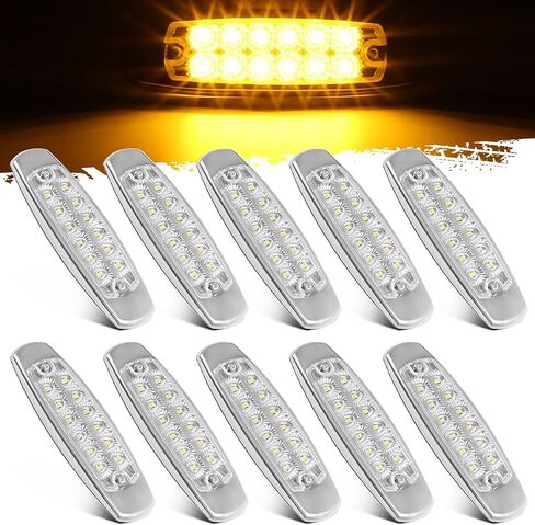 Partsam 10Pcs 6-1/5 Inch Flat Oval Amber Led Side Marker Lights 12 LED Clear Lens Surface Mount w Reflectors Waterproof Replacement for Peterbilt Led Front Fender Marker Cab Panel Lights 12V in Saudi Arabia